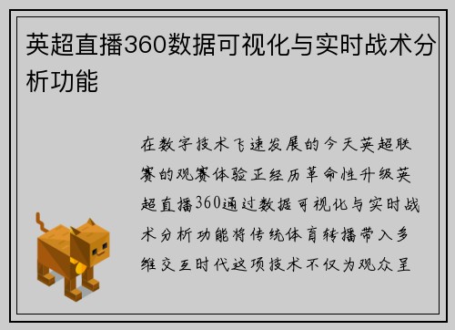 英超直播360数据可视化与实时战术分析功能